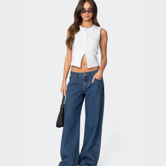 Edikted Blue Raelynn Washed Low Rise Jeans size: XS - Picture 4 of 6